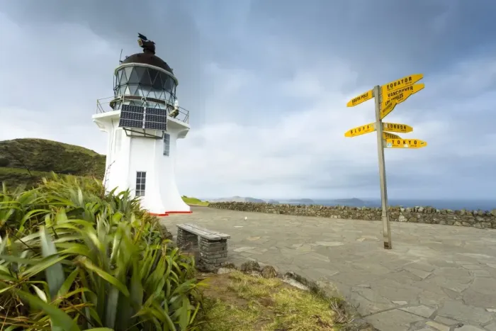 Framed Print : Signpost with distances and lighthouse at Cape Reinga, Cape Reinga, Northland Region, New Zealand Framed Print : Signpost with distances and lighthouse at Cape Reinga, Cape Reinga, Northland Region, New Zealand