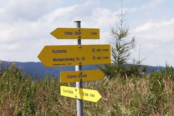 Signpost on Muehlberg, Dunkelsteinerwald, Wachau, Mostviertel, Lower Austria, Austria, Europe