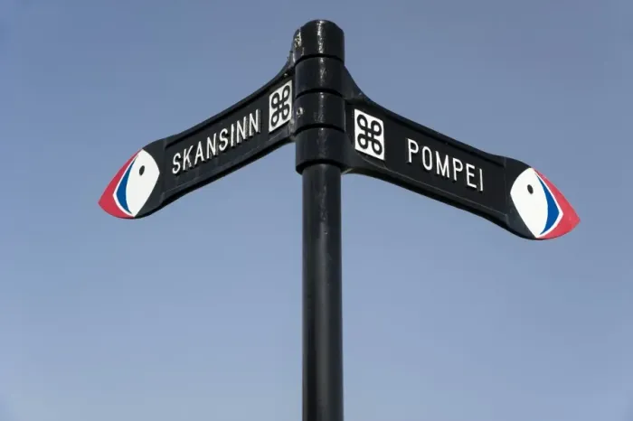 Framed Print : Signposts Pompei and Skansinn, town of Vestmannaeyjar, Heimaey Island, Westman Islands, south Iceland or Suourland, Iceland, Europe Framed Print : Signposts Pompei and Skansinn, town of Vestmannaeyjar, Heimaey Island, Westman Islands, south Iceland or Suourland, Iceland, Europe