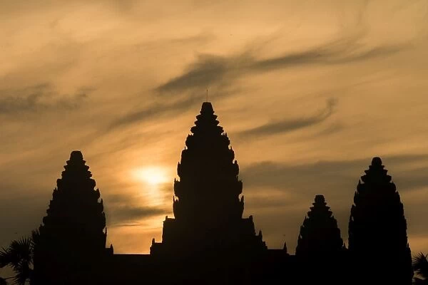 Silhouette of Angkor Wat cambodia in morning sunrise, siemreap, cambodia