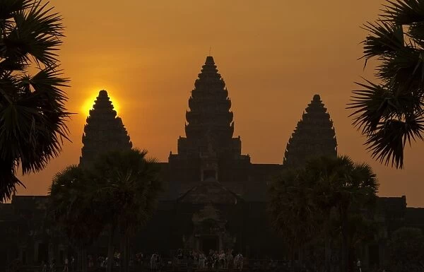 Silhouette Angkor Wat Against Sky During Sunset
