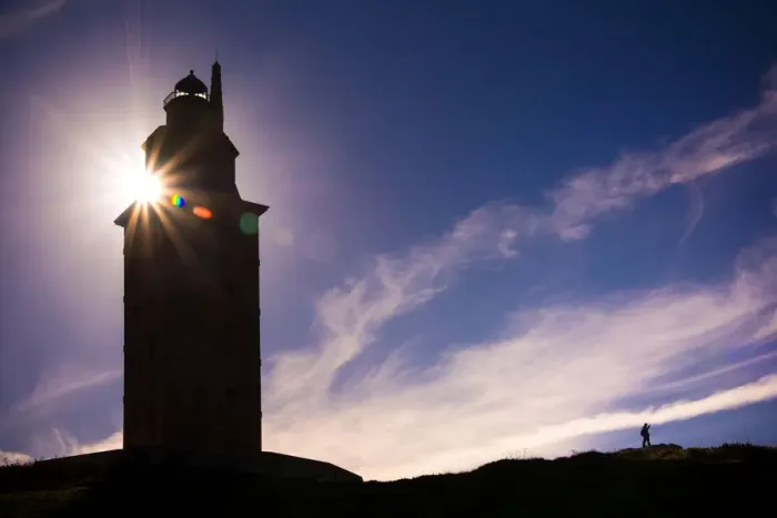 Framed Print : Silhouette of Hercules Tower at sunset Framed Print : Silhouette of Hercules Tower at sunset