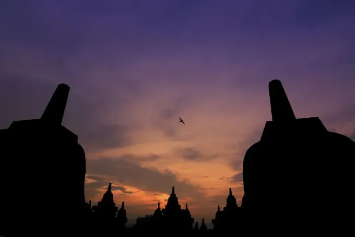 Framed Print : Silhouette of stupas at Borobudur temple Framed Print : Silhouette of stupas at Borobudur temple