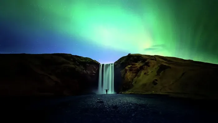 Framed Print : silhouette women and Skogafoss waterfall with Northern Light or Aurora Borealis, Iceland waterfall travel nature famous tourist destination Framed Print : silhouette women and Skogafoss waterfall with Northern Light or Aurora Borealis, Iceland waterfall travel nature famous tourist destination