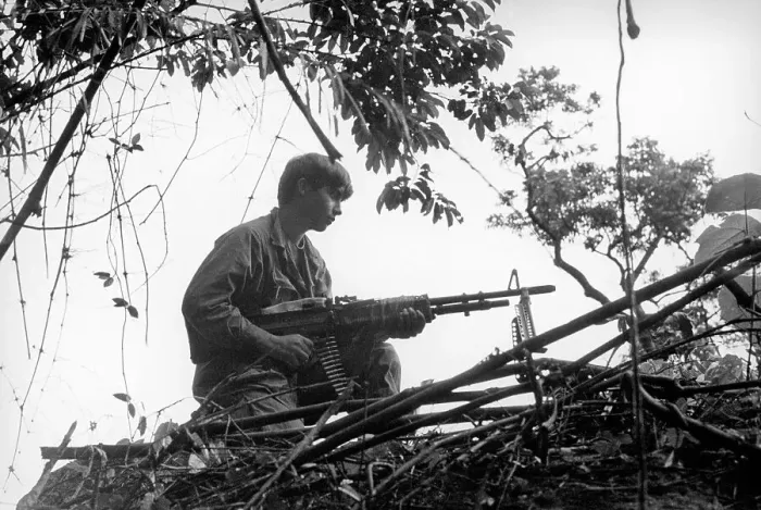Framed Print : Silhouetted Soldier Holding Rifle Framed Print : Silhouetted Soldier Holding Rifle