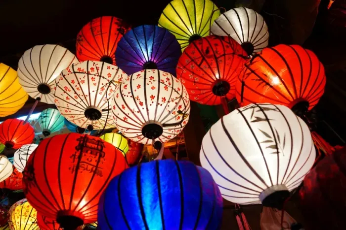 Framed Print : Silk lantern bazaar display hoian Framed Print : Silk lantern bazaar display hoian