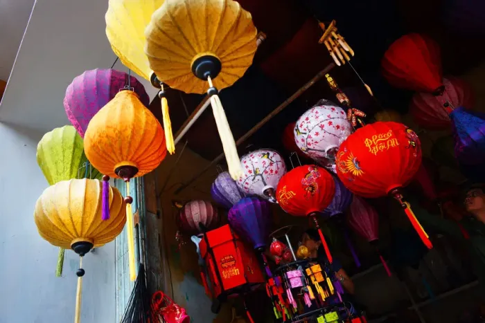 Framed Print : Silk lantern bazaar display hoian Framed Print : Silk lantern bazaar display hoian