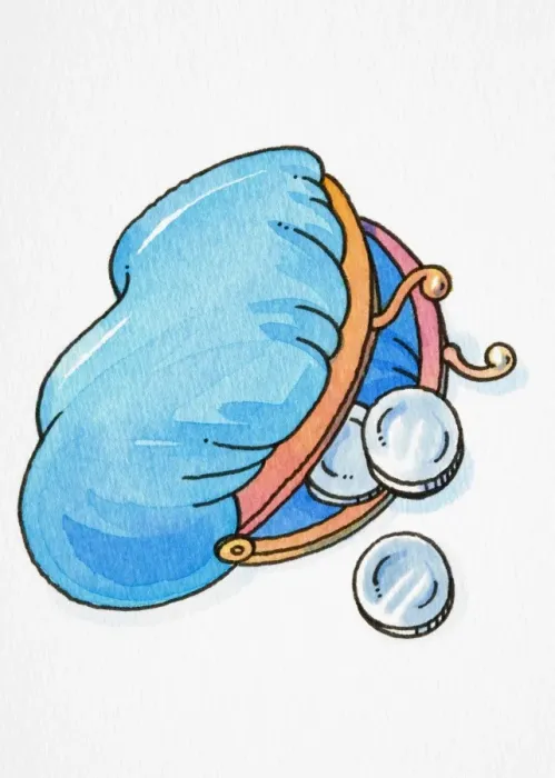 Framed Print : Silver coins spilling out of open blue purse Framed Print : Silver coins spilling out of open blue purse
