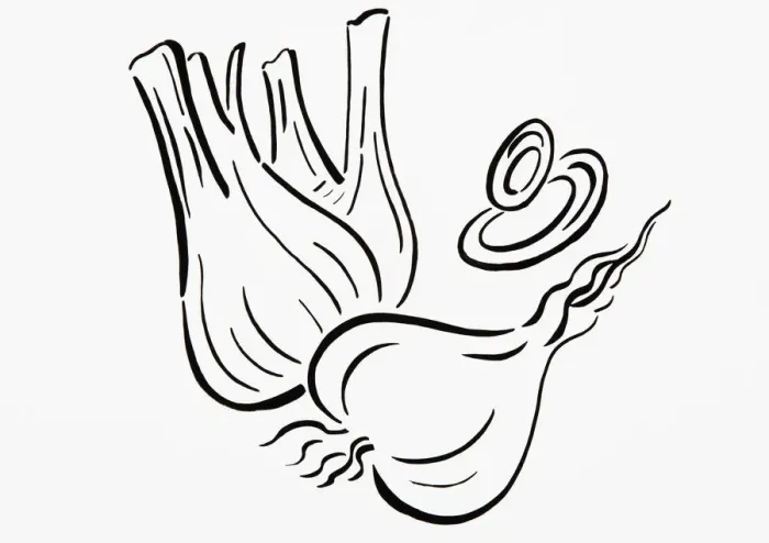 Framed Print : Simple black and white drawing of onions