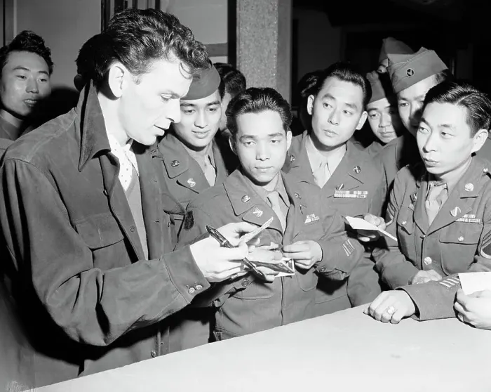 Framed Print : Sinatra Signing Auotgraphs for Nisei GIs Framed Print : Sinatra Signing Auotgraphs for Nisei GIs