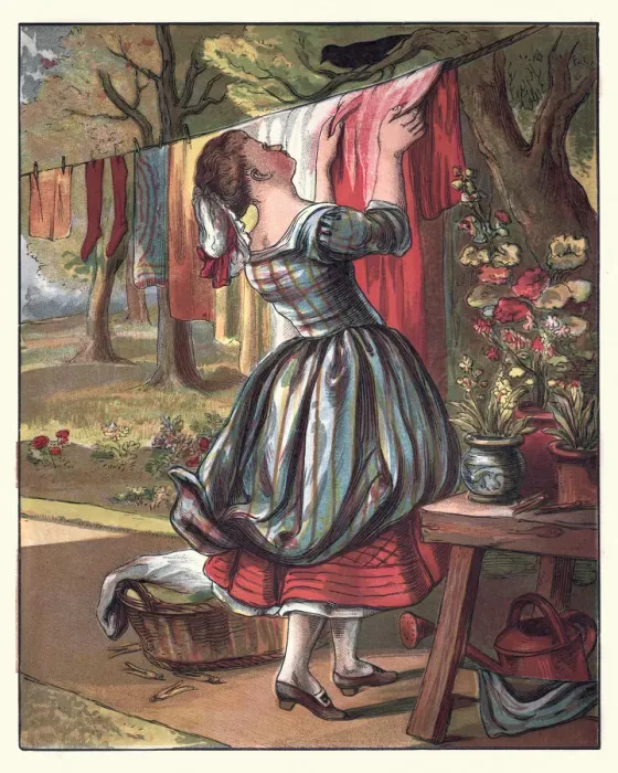 Framed Print : Sing a Song of Sixpence, Maid Hanging out the clothes Framed Print : Sing a Song of Sixpence, Maid Hanging out the clothes