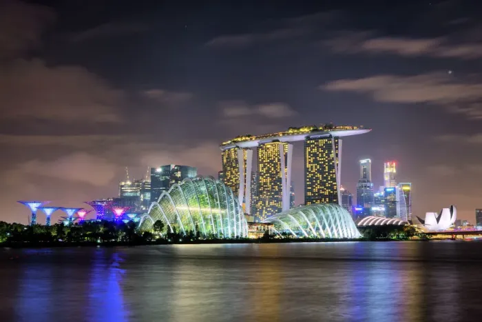 Framed Print : Singapore panoramic night city Framed Print : Singapore panoramic night city