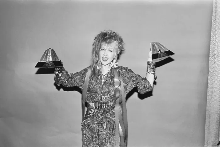 Framed Print : Singer Cyndi Lauper Holding Music Video Awards Framed Print : Singer Cyndi Lauper Holding Music Video Awards
