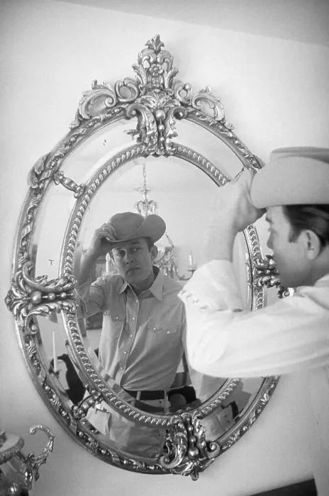 Framed Print : Singer Jimmy Dean Looks at Reflection in Mirror Framed Print : Singer Jimmy Dean Looks at Reflection in Mirror