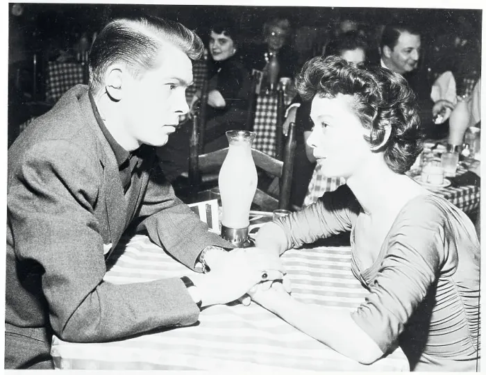 Framed Print : Singer Johnny Ray and Marilyn Morrison Holding Hands While Sitting at Table Framed Print : Singer Johnny Ray and Marilyn Morrison Holding Hands While Sitting at Table