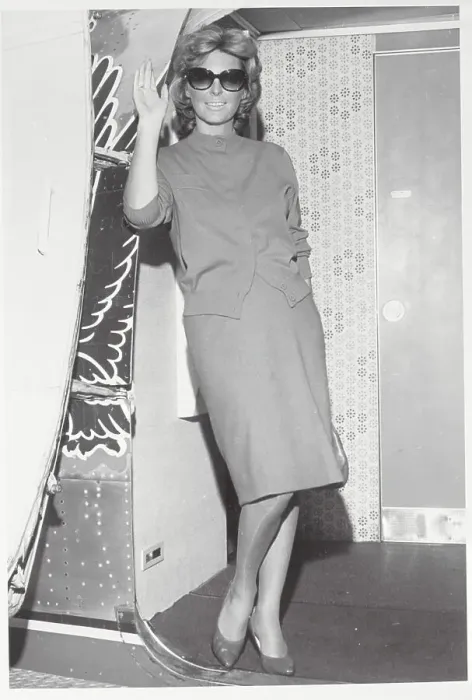 Framed Print : Singer Julie London Waving from Airplane Framed Print : Singer Julie London Waving from Airplane
