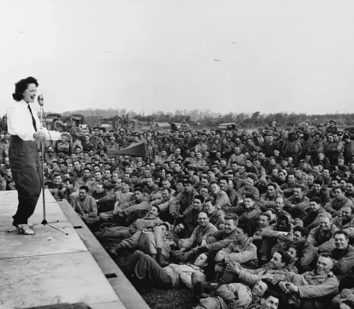 Framed Print : Singer Performing at First USO Show in France Framed Print : Singer Performing at First USO Show in France