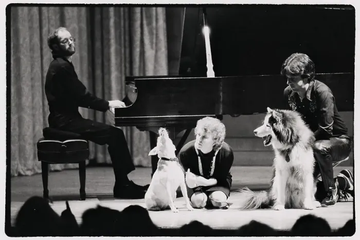 Framed Print : Singing Dogs Performing With Pianist Framed Print : Singing Dogs Performing With Pianist