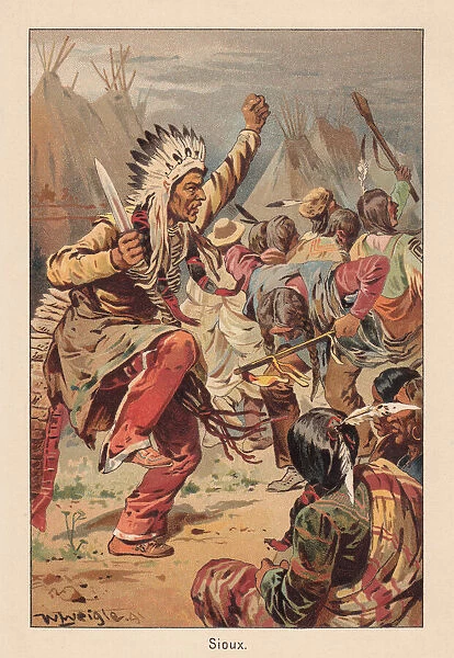 Sioux indian, war dance, lithograph, published in 1891