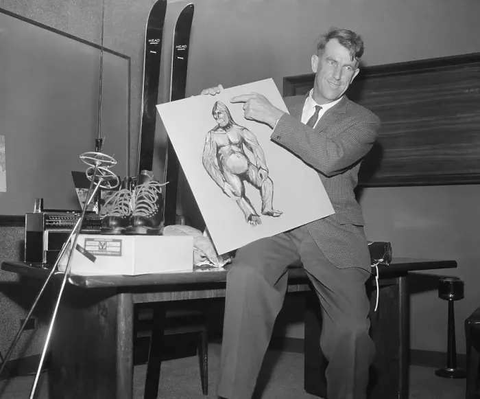 Framed Print : Sir Edmund Hillary with Drawing of Abominable Snowman Framed Print : Sir Edmund Hillary with Drawing of Abominable Snowman