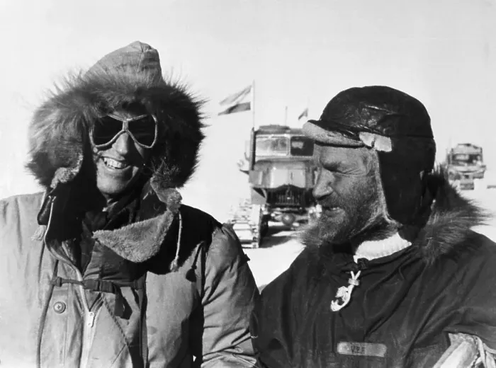 Framed Print : Sir Edmund Hillary Greets Dr. Fuchs Framed Print : Sir Edmund Hillary Greets Dr. Fuchs