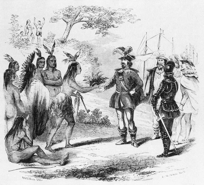 Framed Print : Sir Francis Drake And Indians Framed Print : Sir Francis Drake And Indians