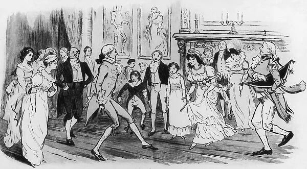 Sir Roger De Courcy. A family party dancing the Sir Roger de Courcy, circa 1820