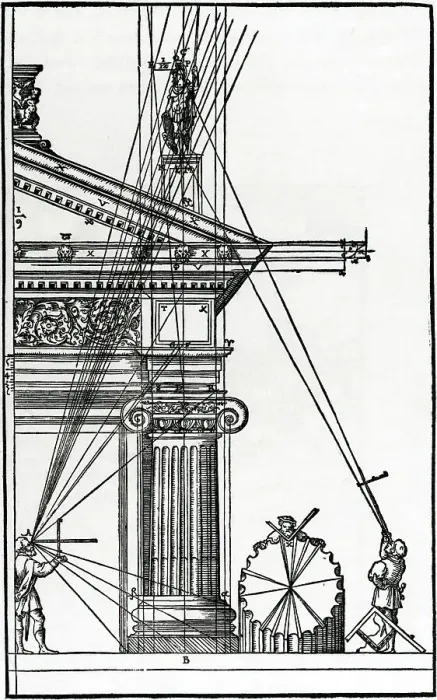 Framed Print : Sixteenth Century Woodcut of Engineers Surveying a Classical Building Framed Print : Sixteenth Century Woodcut of Engineers Surveying a Classical Building