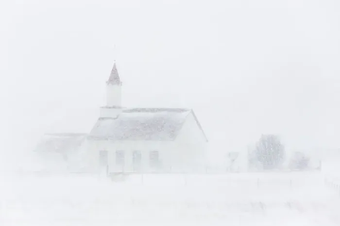 Framed Print : Skeidflotur Church in a blizzard in Iceland Framed Print : Skeidflotur Church in a blizzard in Iceland