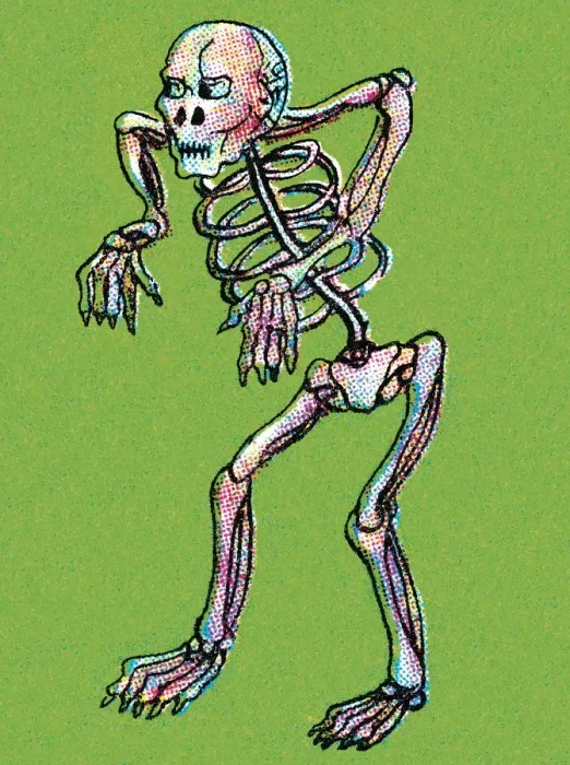 Framed Print : Skeleton Illustration on green backgroun Framed Print : Skeleton Illustration on green backgroun
