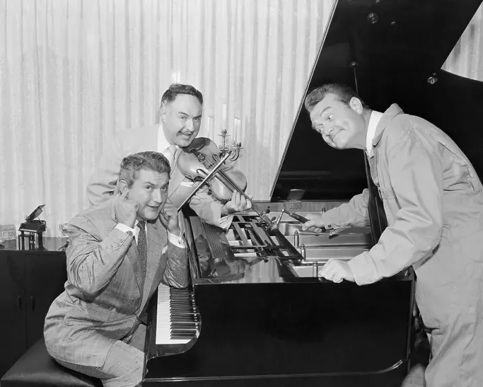 Framed Print : Skelton and the Famous Liberace Duo Tuning up Piano Framed Print : Skelton and the Famous Liberace Duo Tuning up Piano