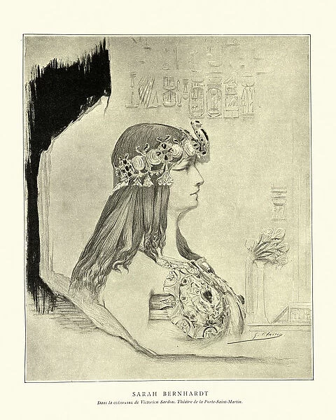 Sketch of the actress Sarah Bernhardt as Cleopatra