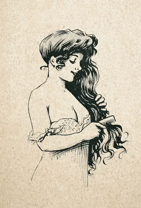 Framed Print : Sketch beautiful young woman combing her long hair, Belle Epoque period, French 1890s Framed Print : Sketch beautiful young woman combing her long hair, Belle Epoque period, French 1890s