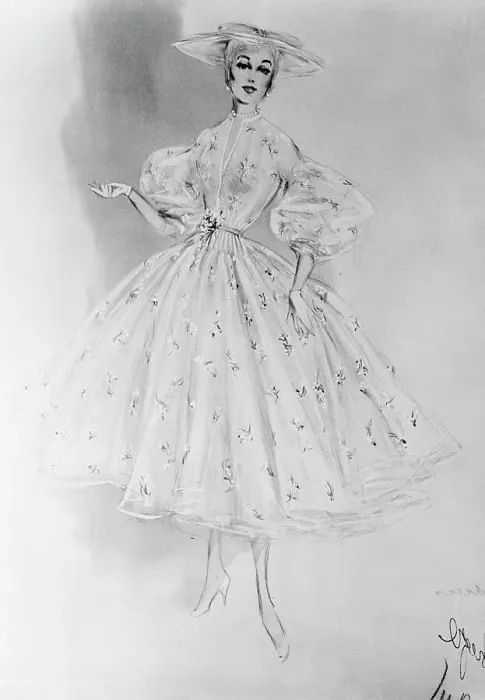Framed Print : Sketch of Grace Kelly Wearing Taffeta Dress