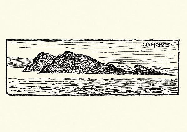 Sketch of Island of Dokos, Greece, 19th Century