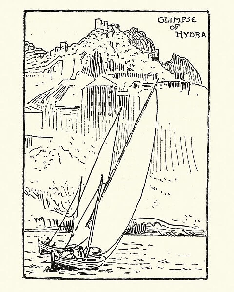 Sketch of Lateen Sail boats, Hydra, Greece, 19th Century