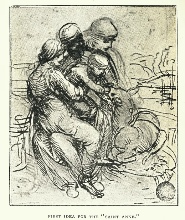 Framed Print : Sketch by Leonardo da Vinci, renaissance art, First idea for the Saint Anne