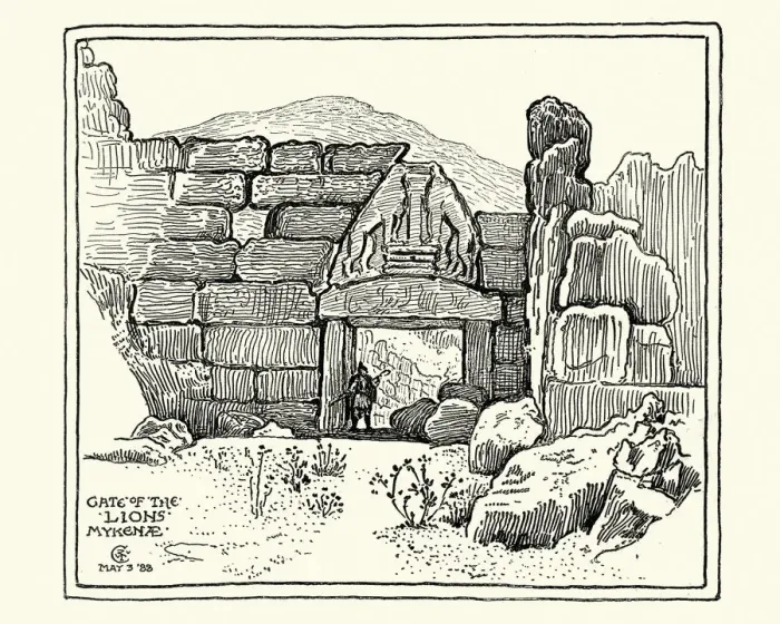 Framed Print : Sketch of the Lion Gate, Mycenae, Greece Framed Print : Sketch of the Lion Gate, Mycenae, Greece