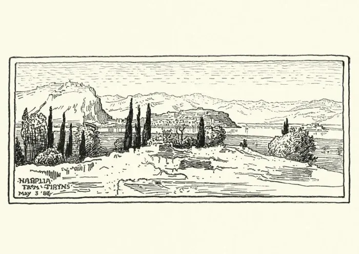 Framed Print : Sketch of Nafplio, Greece, 19th Century