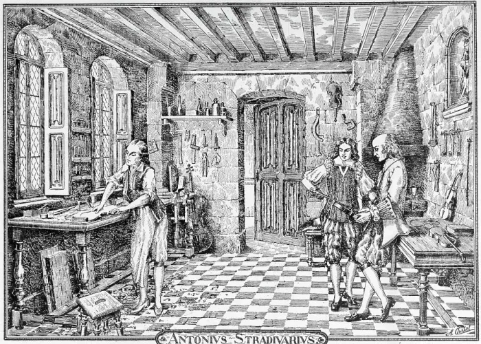 Framed Print : Sketch of Stradivari in His Workshop