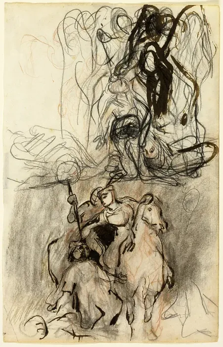 Framed Print : Two Sketches; Armed Riders And Figure On The Ground Framed Print : Two Sketches; Armed Riders And Figure On The Ground