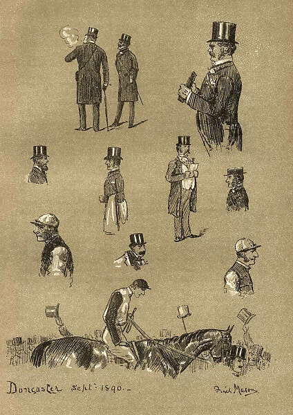 Sketches at Doncaster Racecourse, Horse racing, jockey, spectators, 19th Century