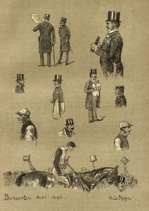 Framed Print : Sketches at Doncaster Racecourse, Horse racing, jockey, spectators, 19th Century