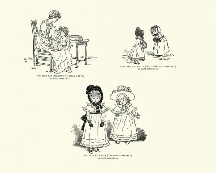 Framed Print : Sketches of Little girls by Kate Greensway, 19th Century