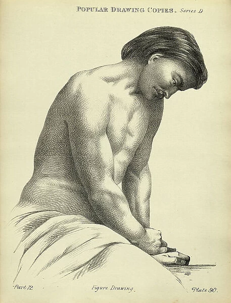Sketching, drawing, young man, life study, Victorian art figure drawing copies 19th Century