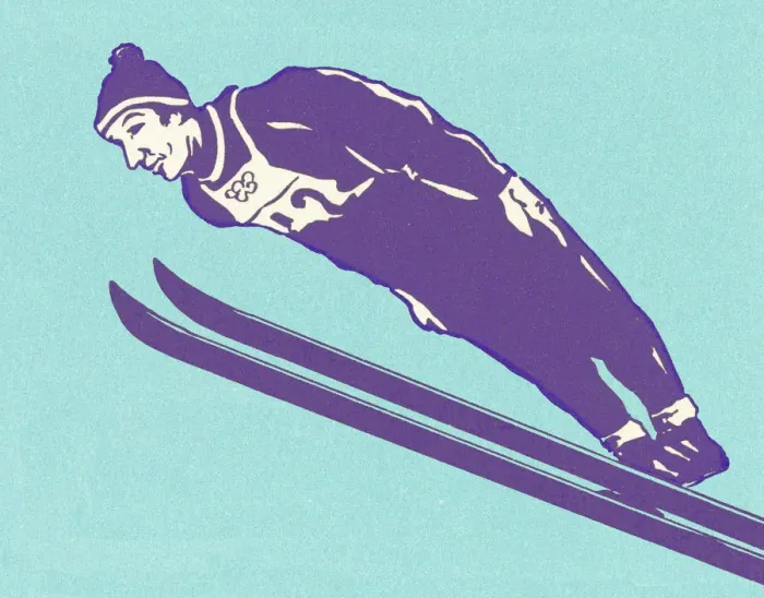Framed Print : Ski Jumper on Blue Background Framed Print : Ski Jumper on Blue Background
