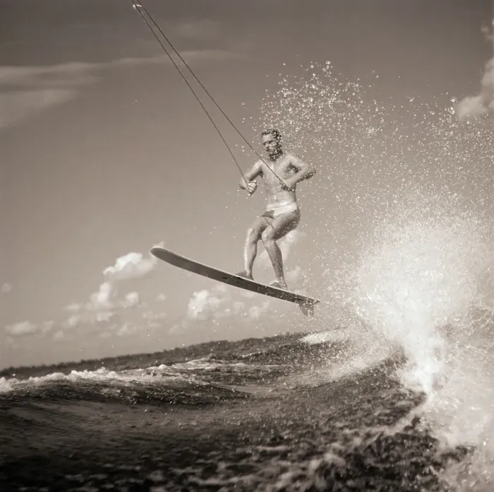 Framed Print : Ski Jumping Across Boat Wake Framed Print : Ski Jumping Across Boat Wake