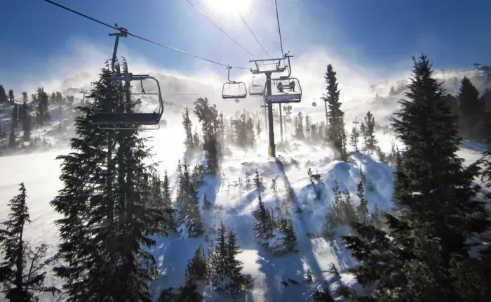 Framed Print : Ski Resort as seen from Chair Lift on Windy day