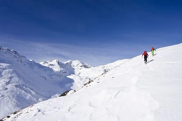 Ski touring in the ascent to the Kalfanwand in Val Martello, Stelvio National Park, Province of South Tyrol, Italy