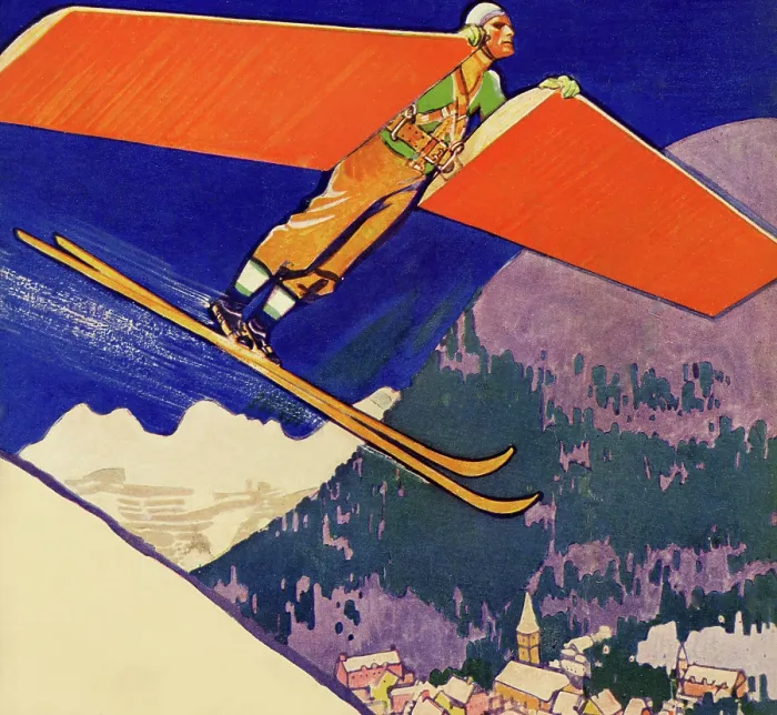 Framed Print : Skier lifts off with personal set of wings
